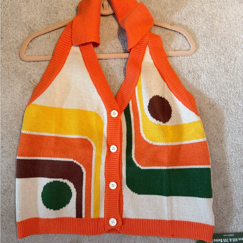 Retro Knit Vest with Geometric Pattern